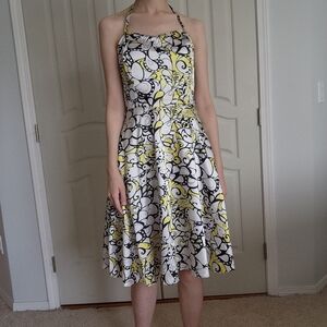 Paisley Yellow White Black Halter Neck Corset Dress S